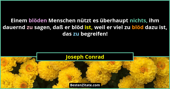 Einem blöden Menschen nützt es überhaupt nichts, ihm dauernd zu sagen, daß er blöd ist, weil er viel zu blöd dazu ist, das zu begreife... - Joseph Conrad