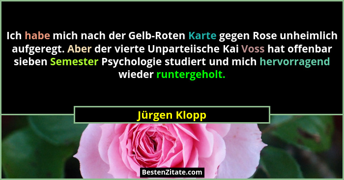 Ich habe mich nach der Gelb-Roten Karte gegen Rose unheimlich aufgeregt. Aber der vierte Unparteiische Kai Voss hat offenbar sieben Sem... - Jürgen Klopp