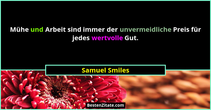 Mühe und Arbeit sind immer der unvermeidliche Preis für jedes wertvolle Gut.... - Samuel Smiles