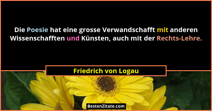 Die Poesie hat eine grosse Verwandschafft mit anderen Wissenschafften und Künsten, auch mit der Rechts-Lehre.... - Friedrich von Logau