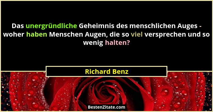 Das unergründliche Geheimnis des menschlichen Auges - woher haben Menschen Augen, die so viel versprechen und so wenig halten?... - Richard Benz