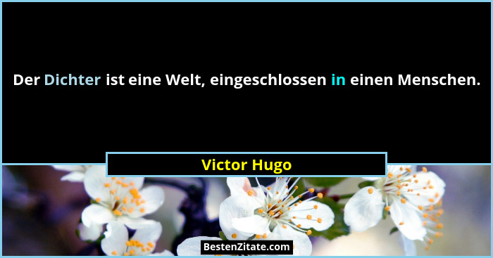 Der Dichter ist eine Welt, eingeschlossen in einen Menschen.... - Victor Hugo