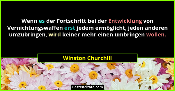 Wenn es der Fortschritt bei der Entwicklung von Vernichtungswaffen erst jedem ermöglicht, jeden anderen umzubringen, wird keiner m... - Winston Churchill