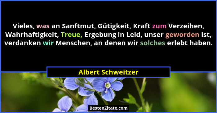 Vieles, was an Sanftmut, Gütigkeit, Kraft zum Verzeihen, Wahrhaftigkeit, Treue, Ergebung in Leid, unser geworden ist, verdanken wi... - Albert Schweitzer