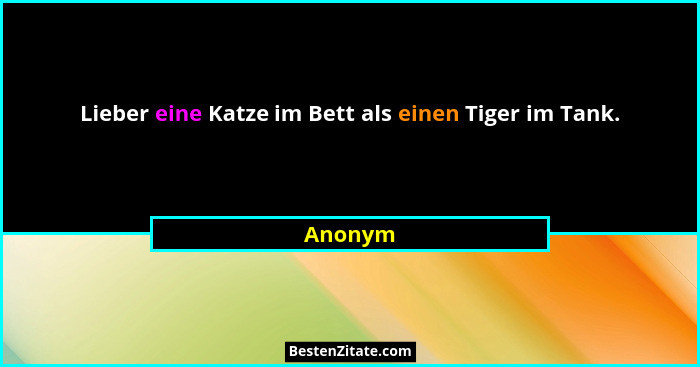 Lieber eine Katze im Bett als einen Tiger im Tank.... - Anonym