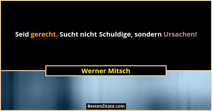 Seid gerecht. Sucht nicht Schuldige, sondern Ursachen!... - Werner Mitsch