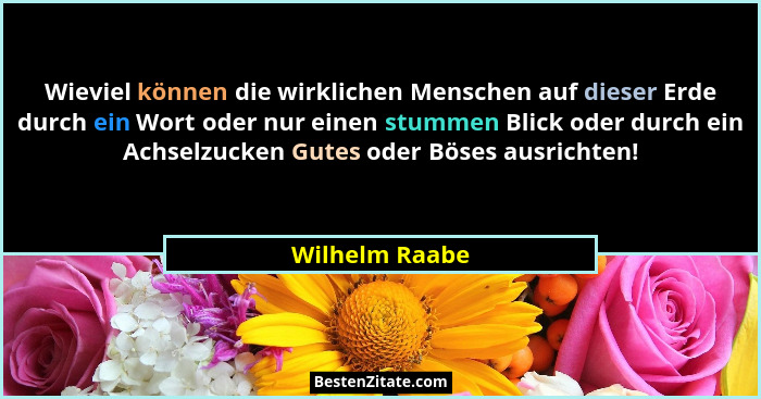 Wieviel können die wirklichen Menschen auf dieser Erde durch ein Wort oder nur einen stummen Blick oder durch ein Achselzucken Gutes o... - Wilhelm Raabe