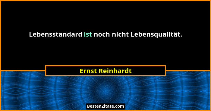 Lebensstandard ist noch nicht Lebensqualität.... - Ernst Reinhardt