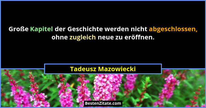 Große Kapitel der Geschichte werden nicht abgeschlossen, ohne zugleich neue zu eröffnen.... - Tadeusz Mazowiecki