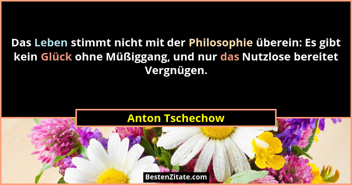 Das Leben stimmt nicht mit der Philosophie überein: Es gibt kein Glück ohne Müßiggang, und nur das Nutzlose bereitet Vergnügen.... - Anton Tschechow