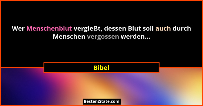 Wer Menschenblut vergießt, dessen Blut soll auch durch Menschen vergossen werden...... - Bibel