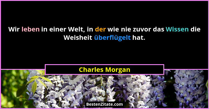 Wir leben in einer Welt, in der wie nie zuvor das Wissen die Weisheit überflügelt hat.... - Charles Morgan