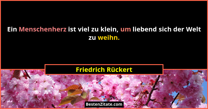 Ein Menschenherz ist viel zu klein, um liebend sich der Welt zu weihn.... - Friedrich Rückert