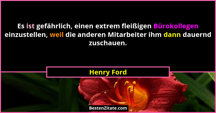 Es ist gefährlich, einen extrem fleißigen Bürokollegen einzustellen, weil die anderen Mitarbeiter ihm dann dauernd zuschauen.... - Henry Ford