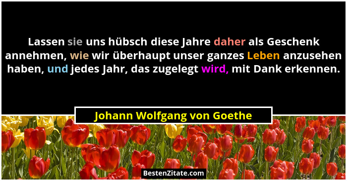 Lassen sie uns hübsch diese Jahre daher als Geschenk annehmen, wie wir überhaupt unser ganzes Leben anzusehen haben, und... - Johann Wolfgang von Goethe