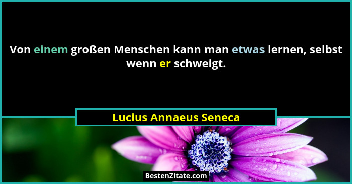 Von einem großen Menschen kann man etwas lernen, selbst wenn er schweigt.... - Lucius Annaeus Seneca