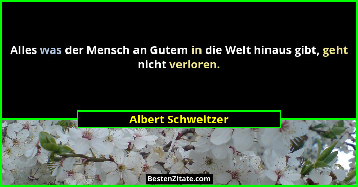 Alles was der Mensch an Gutem in die Welt hinaus gibt, geht nicht verloren.... - Albert Schweitzer