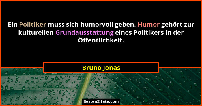 Ein Politiker muss sich humorvoll geben. Humor gehört zur kulturellen Grundausstattung eines Politikers in der Öffentlichkeit.... - Bruno Jonas
