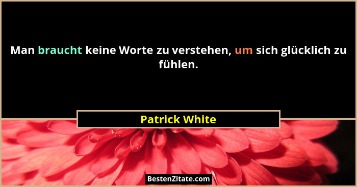 Man braucht keine Worte zu verstehen, um sich glücklich zu fühlen.... - Patrick White