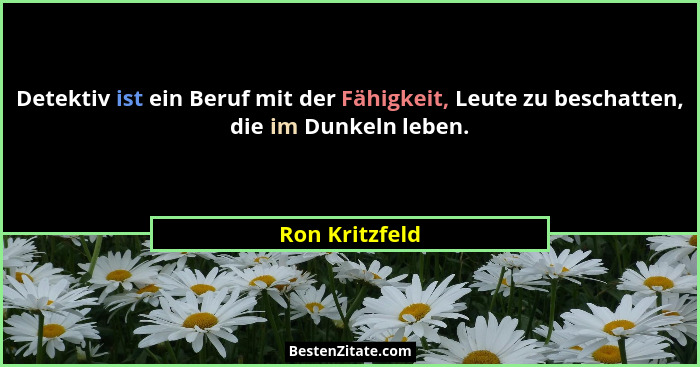 Detektiv ist ein Beruf mit der Fähigkeit, Leute zu beschatten, die im Dunkeln leben.... - Ron Kritzfeld