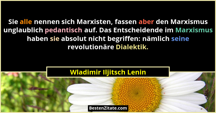 Sie alle nennen sich Marxisten, fassen aber den Marxismus unglaublich pedantisch auf. Das Entscheidende im Marxismus haben s... - Wladimir Iljitsch Lenin