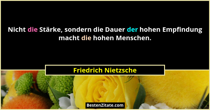 Nicht die Stärke, sondern die Dauer der hohen Empfindung macht die hohen Menschen.... - Friedrich Nietzsche