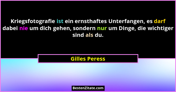 Kriegsfotografie ist ein ernsthaftes Unterfangen, es darf dabei nie um dich gehen, sondern nur um Dinge, die wichtiger sind als du.... - Gilles Peress