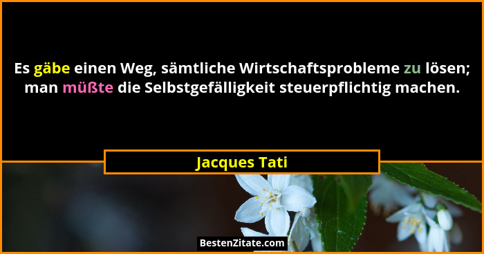Es gäbe einen Weg, sämtliche Wirtschaftsprobleme zu lösen; man müßte die Selbstgefälligkeit steuerpflichtig machen.... - Jacques Tati