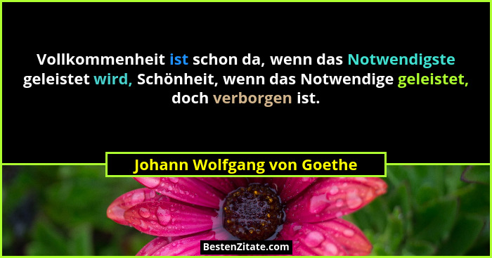 Vollkommenheit ist schon da, wenn das Notwendigste geleistet wird, Schönheit, wenn das Notwendige geleistet, doch verborg... - Johann Wolfgang von Goethe