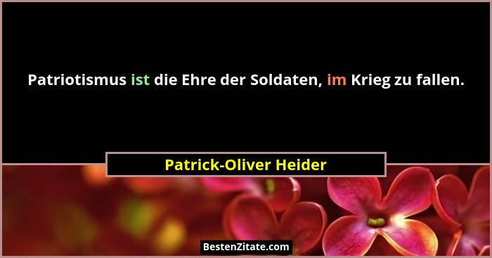 Patriotismus ist die Ehre der Soldaten, im Krieg zu fallen.... - Patrick-Oliver Heider