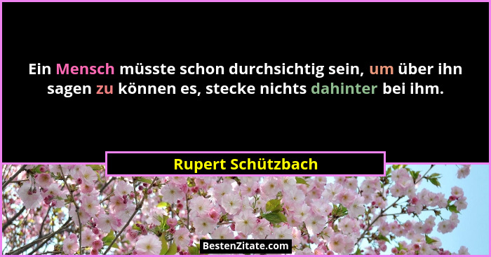 Ein Mensch müsste schon durchsichtig sein, um über ihn sagen zu können es, stecke nichts dahinter bei ihm.... - Rupert Schützbach