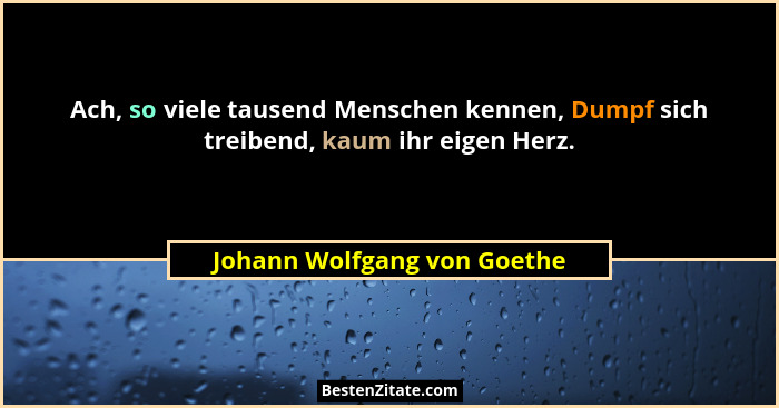 Ach, so viele tausend Menschen kennen, Dumpf sich treibend, kaum ihr eigen Herz.... - Johann Wolfgang von Goethe