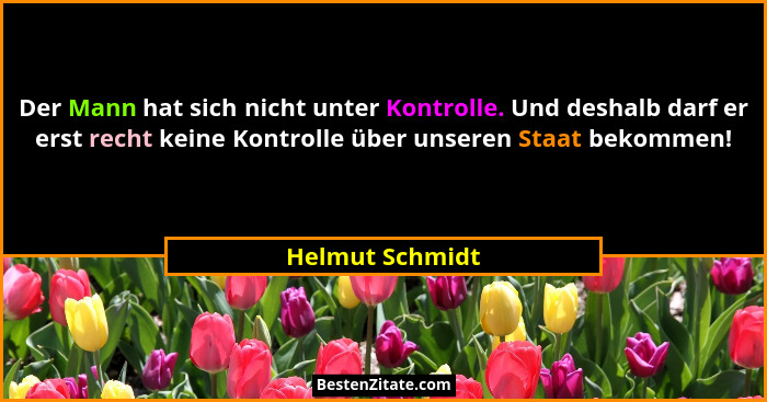 Der Mann hat sich nicht unter Kontrolle. Und deshalb darf er erst recht keine Kontrolle über unseren Staat bekommen!... - Helmut Schmidt
