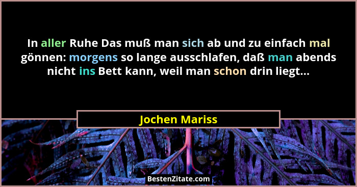 In aller Ruhe Das muß man sich ab und zu einfach mal gönnen: morgens so lange ausschlafen, daß man abends nicht ins Bett kann, weil ma... - Jochen Mariss