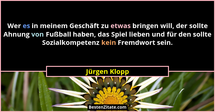 Wer es in meinem Geschäft zu etwas bringen will, der sollte Ahnung von Fußball haben, das Spiel lieben und für den sollte Sozialkompete... - Jürgen Klopp