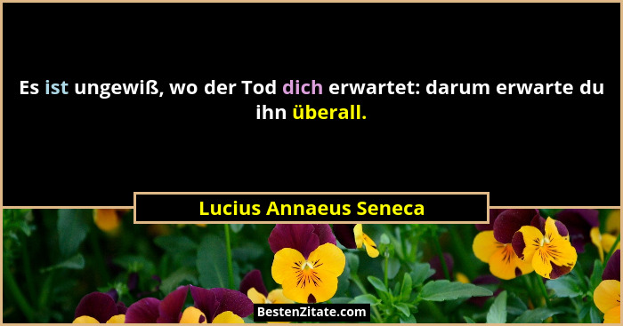 Es ist ungewiß, wo der Tod dich erwartet: darum erwarte du ihn überall.... - Lucius Annaeus Seneca