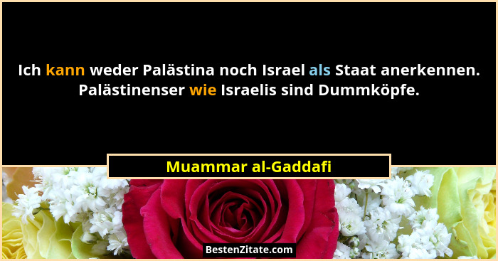 Ich kann weder Palästina noch Israel als Staat anerkennen. Palästinenser wie Israelis sind Dummköpfe.... - Muammar al-Gaddafi