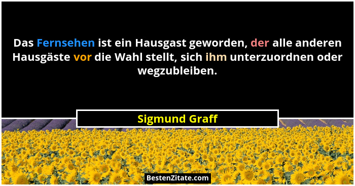 Das Fernsehen ist ein Hausgast geworden, der alle anderen Hausgäste vor die Wahl stellt, sich ihm unterzuordnen oder wegzubleiben.... - Sigmund Graff