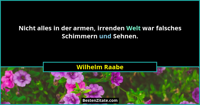 Nicht alles in der armen, irrenden Welt war falsches Schimmern und Sehnen.... - Wilhelm Raabe
