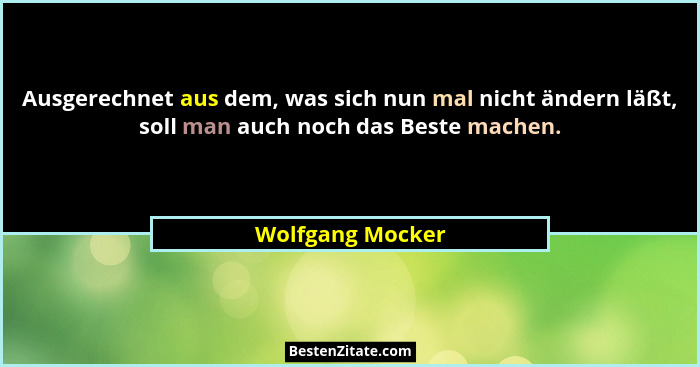 Ausgerechnet aus dem, was sich nun mal nicht ändern läßt, soll man auch noch das Beste machen.... - Wolfgang Mocker