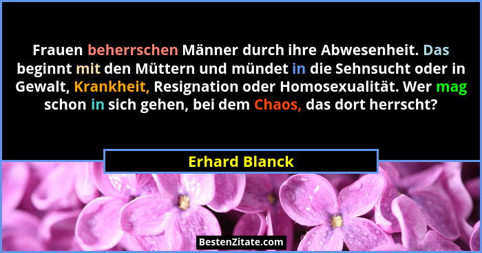 Frauen beherrschen Männer durch ihre Abwesenheit. Das beginnt mit den Müttern und mündet in die Sehnsucht oder in Gewalt, Krankheit, R... - Erhard Blanck