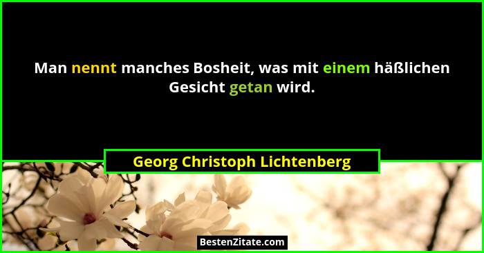Man nennt manches Bosheit, was mit einem häßlichen Gesicht getan wird.... - Georg Christoph Lichtenberg