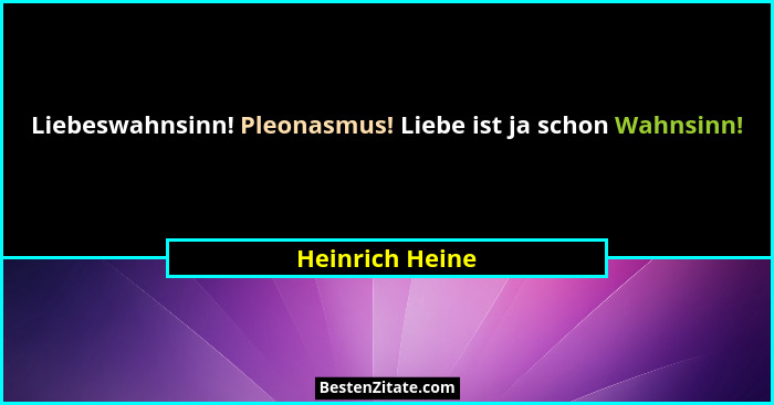 Liebeswahnsinn! Pleonasmus! Liebe ist ja schon Wahnsinn!... - Heinrich Heine