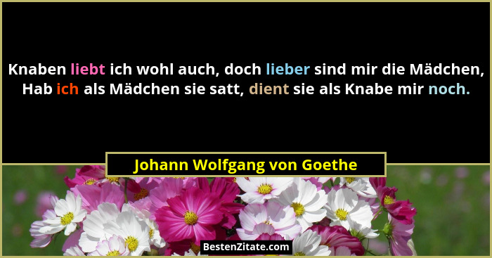 Knaben liebt ich wohl auch, doch lieber sind mir die Mädchen, Hab ich als Mädchen sie satt, dient sie als Knabe mir noch.... - Johann Wolfgang von Goethe