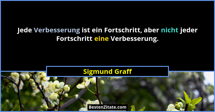 Jede Verbesserung ist ein Fortschritt, aber nicht jeder Fortschritt eine Verbesserung.... - Sigmund Graff