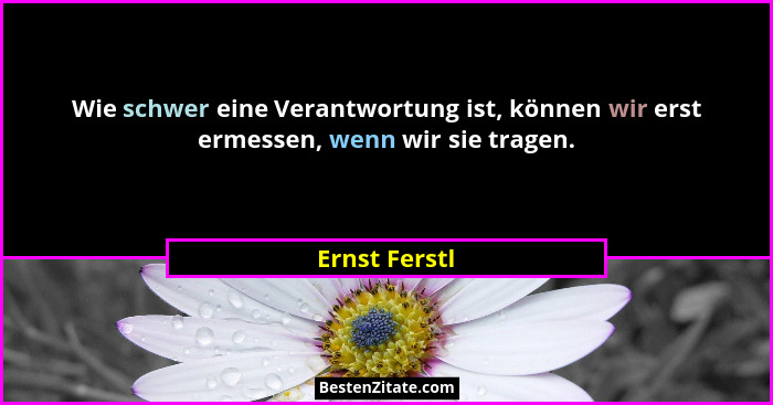 Wie schwer eine Verantwortung ist, können wir erst ermessen, wenn wir sie tragen.... - Ernst Ferstl