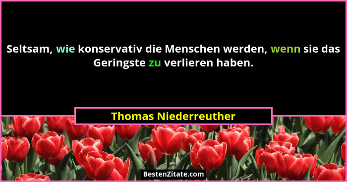 Seltsam, wie konservativ die Menschen werden, wenn sie das Geringste zu verlieren haben.... - Thomas Niederreuther