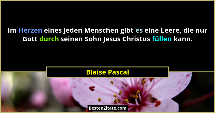 Im Herzen eines jeden Menschen gibt es eine Leere, die nur Gott durch seinen Sohn Jesus Christus füllen kann.... - Blaise Pascal
