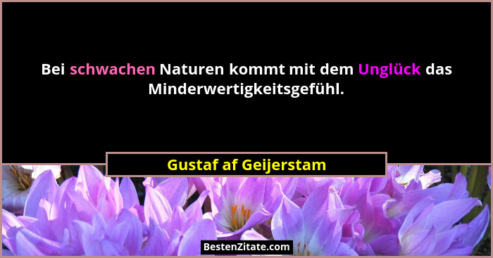 Bei schwachen Naturen kommt mit dem Unglück das Minderwertigkeitsgefühl.... - Gustaf af Geijerstam