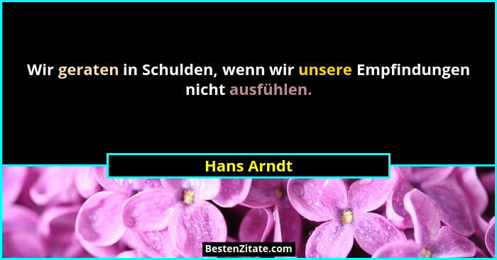 Wir geraten in Schulden, wenn wir unsere Empfindungen nicht ausfühlen.... - Hans Arndt
